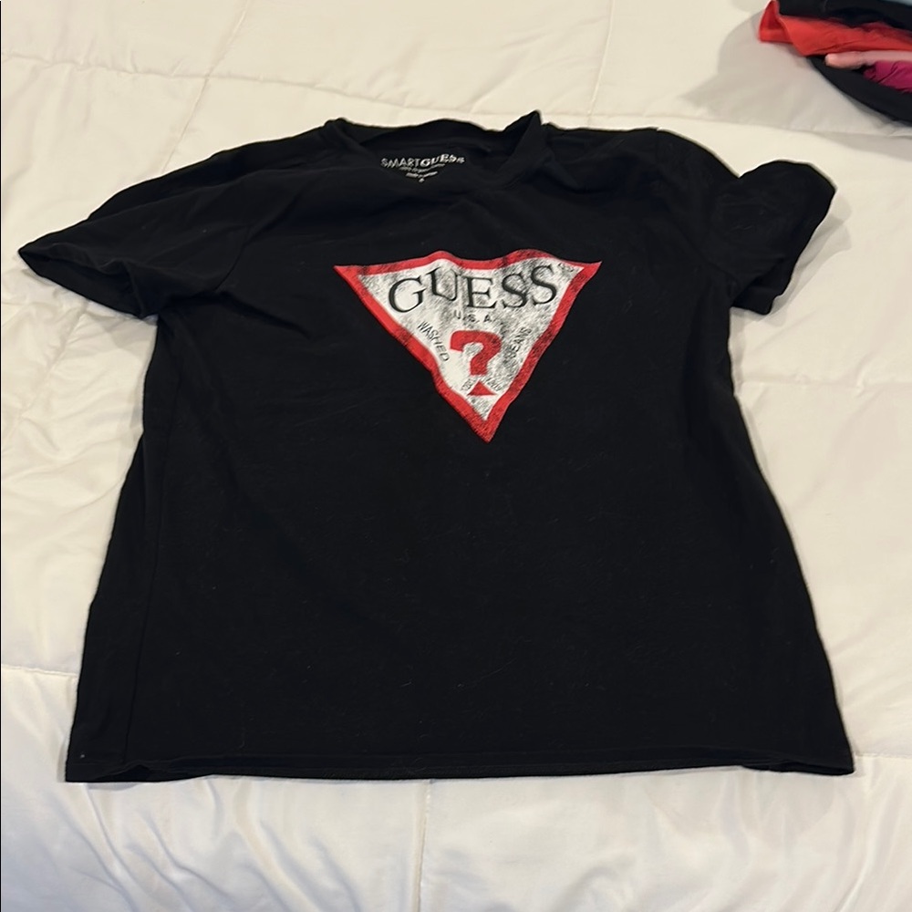 Guess Black T-Shirt with Red and Silver Logo